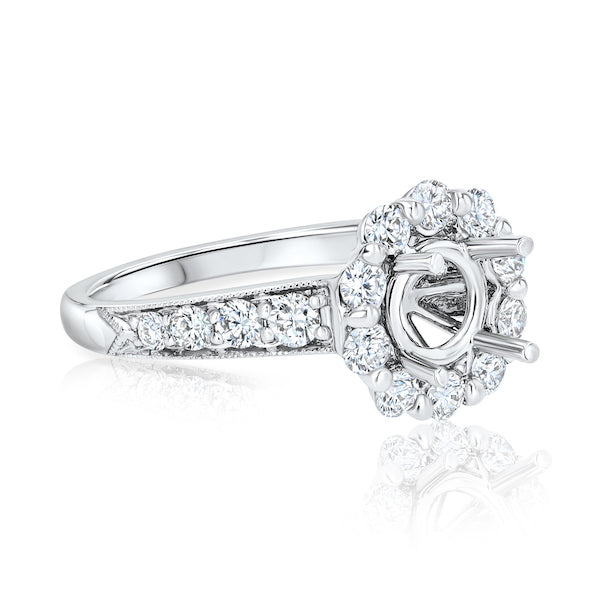 Channel-Set 0.76 Carat Diamond 18K White Gold Four-Prong Halo Engagement Setting