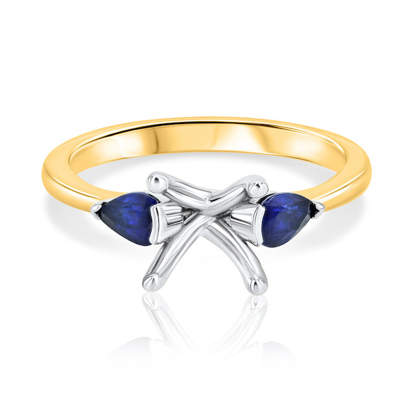 Three-Stone 0.59 Carat Sapphire Platinum & 18K Yellow Gold Engagement Ring Setting