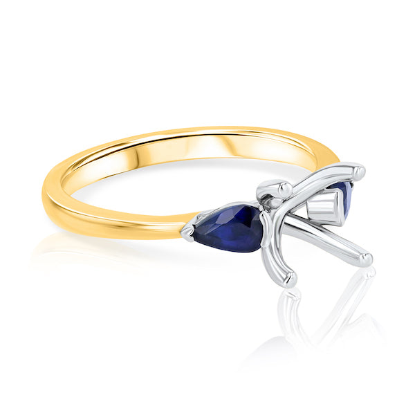 Three-Stone 0.59 Carat Sapphire Platinum & 18K Yellow Gold Engagement Ring Setting