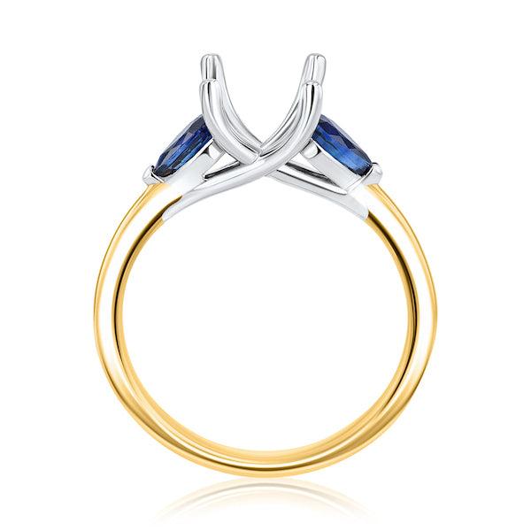 Three-Stone 0.59 Carat Sapphire Platinum & 18K Yellow Gold Engagement Ring Setting