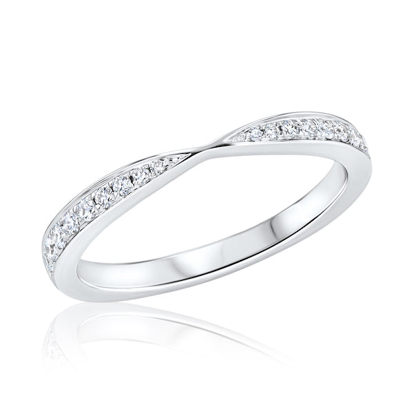 Tapered-Center 0.18 Carat Diamond 18K White Gold Curved Wedding Band