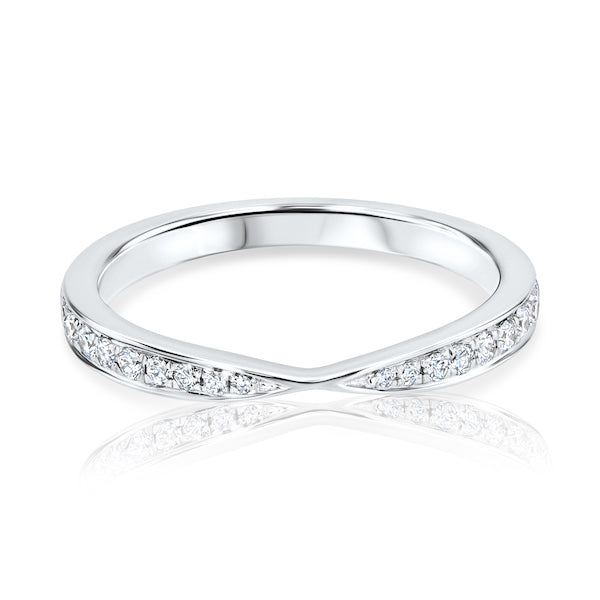 Tapered-Center 0.18 Carat Diamond 18K White Gold Curved Wedding Band