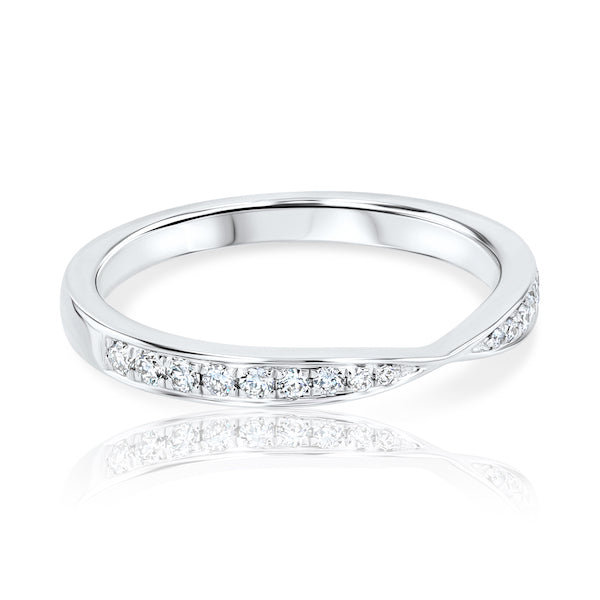 Tapered-Center 0.18 Carat Diamond 18K White Gold Curved Wedding Band