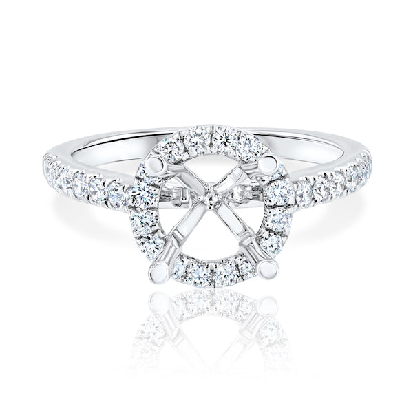 Slim-Round 0.49 Carat Diamond Halo 18K White Gold Cathedral-Style Engagement Ring Setting