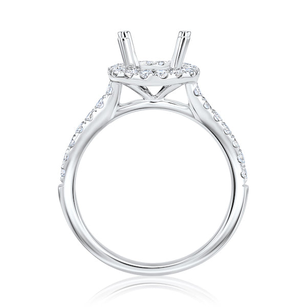 Slim-Round 0.49 Carat Diamond Halo 18K White Gold Cathedral-Style Engagement Ring Setting