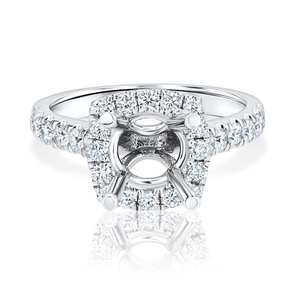 Cushion-Shaped 0.71 Carat Diamond Halo 18K White Gold Cathedral-Style Engagement Ring Setting