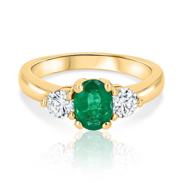 Dazzling Oval Emerald & Diamond 14K Yellow Gold Three-Stone Ring