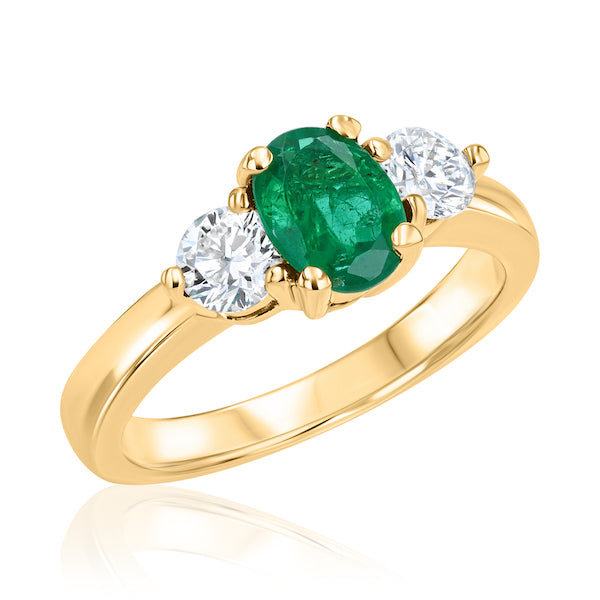 Dazzling Oval Emerald & Diamond 14K Yellow Gold Three-Stone Ring