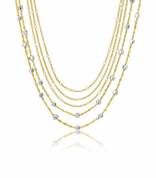 Magnetic Multi-Layer Yellow & Silver Ball Chain 18" Necklace