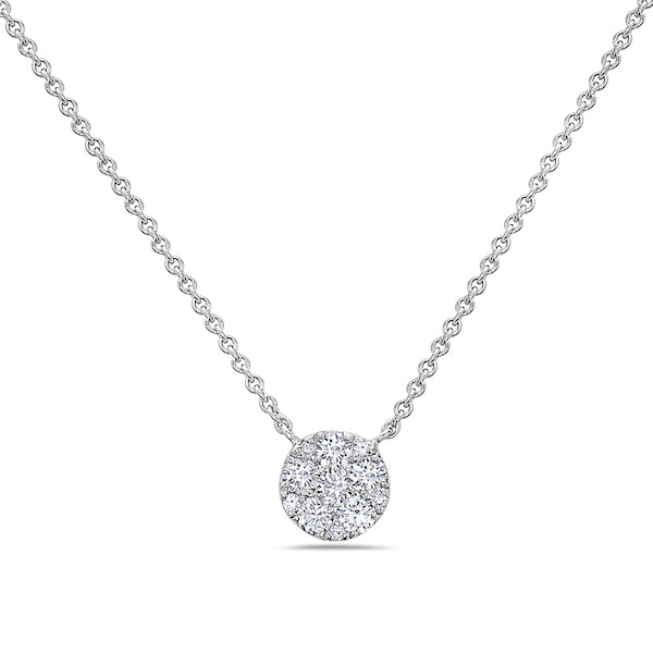 Delicate Round Diamond Cluster 18K White Gold Pendant