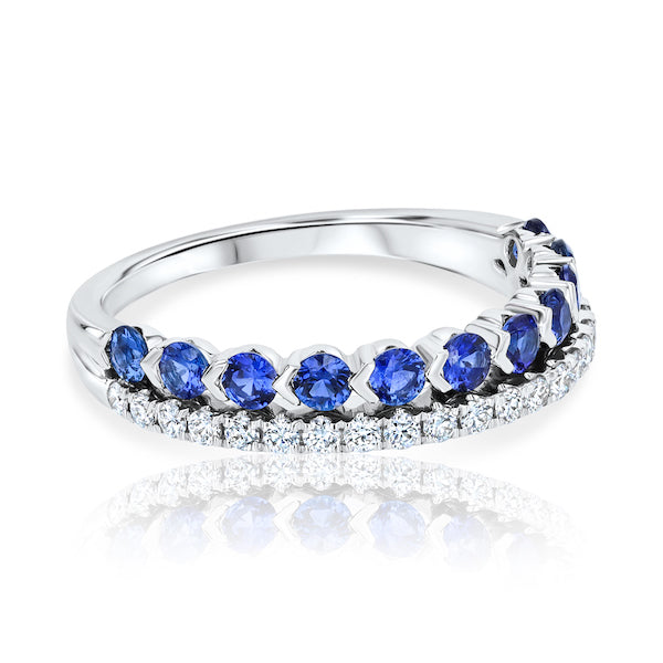 18kt 2-Row(side by side )  Blue Sapphire & Diamond Band   1 Row of Sapphires=.77cts & 1 Row of Diamonds=.24