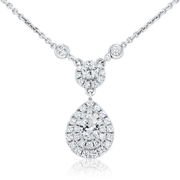 One-to-Double Teardrop Diamond Sculptured 14K White Gold Pendant