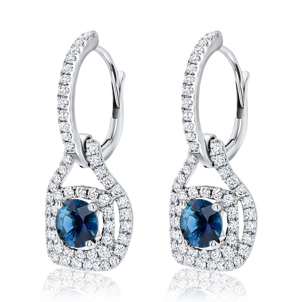 Door-Knocker Sapphire & Diamond Halo 18K White Gold Drop Earrings