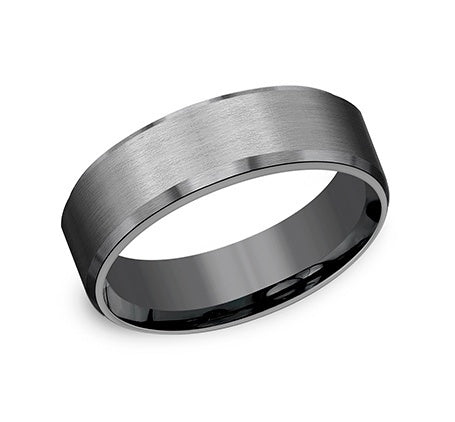 Charming Bevel-Edged Satin 7mm Dark Tantalum Band