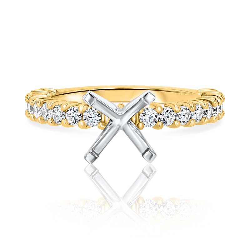 Shared-Prong Single-Row Diamond 18K Yellow Gold & Platinum Head Engagement Ring