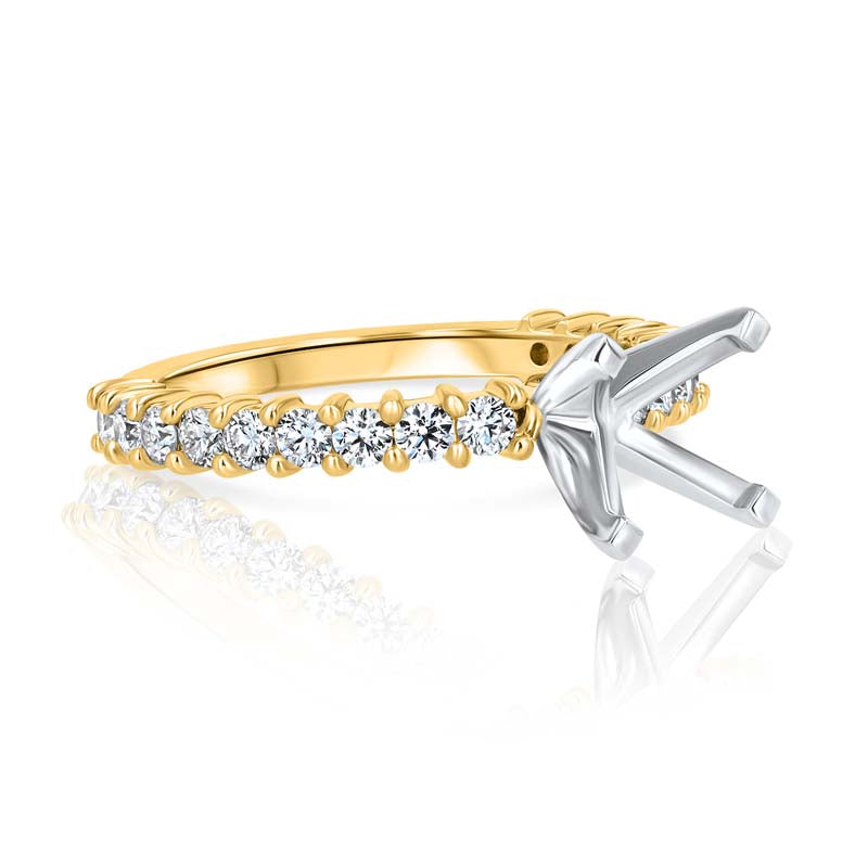Shared-Prong Single-Row Diamond 18K Yellow Gold & Platinum Head Engagement Ring