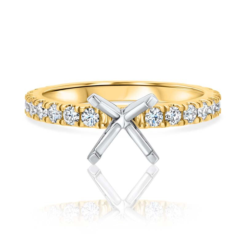 Split Prong Single-Row Diamond 18K Yellow Gold & Four-Prong Platinum Head Engagement Ring