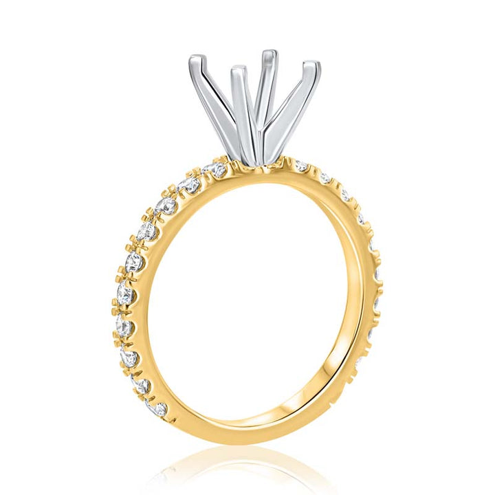 Split Prong Single-Row Diamond 18K Yellow Gold & Four-Prong Platinum Head Engagement Ring