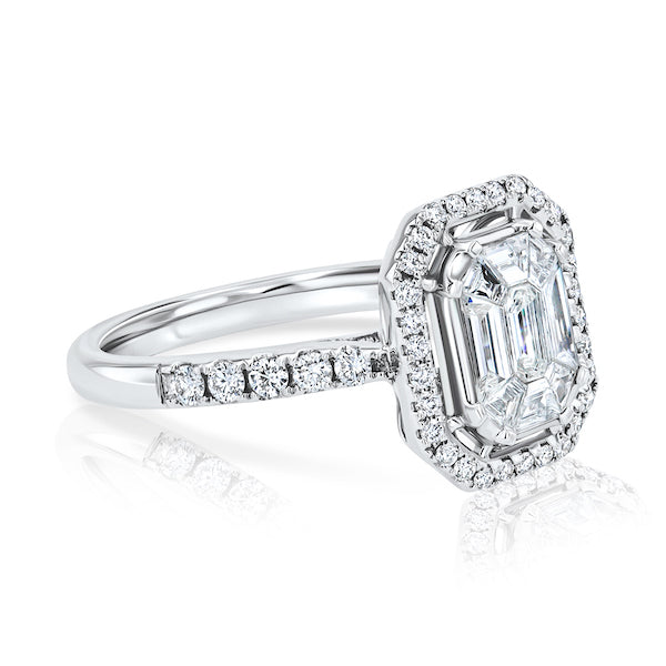 Crafted Emerald-Cut Designed Diamond Split-Shank Halo Engagement Ring