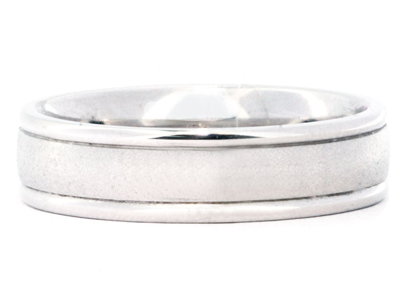 Granular-Finish Polished Edge 6mm Platinum Men's Wedding Band