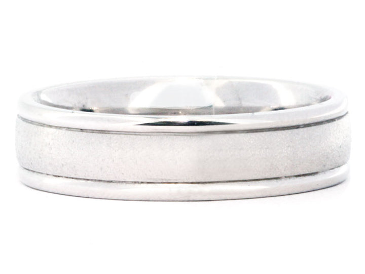 Granular-Finish Polished Edge 6mm Platinum Men's Wedding Band