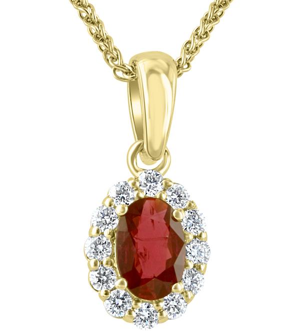 Rich Red 0.67 Carat Oval Ruby & 0.20 Carat Diamond Halo 18K Yellow Gold Pendant