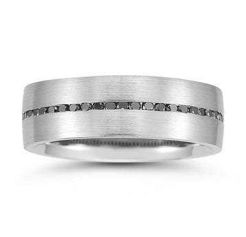 7mm Platinum Satin-Finish Men's Black Diamond Wedding Band - 0.54cts