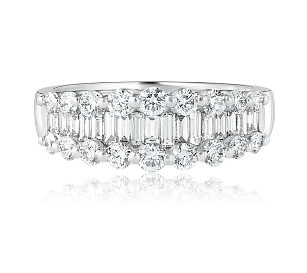 Platinum Diamond Band with Round Brilliant and Baguette Diamonds