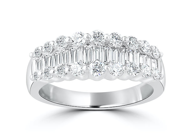 Platinum Diamond Band with Round Brilliant and Baguette Diamonds