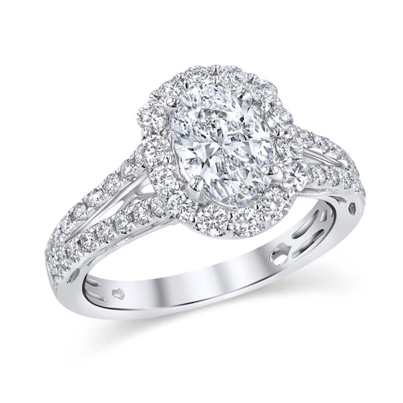 'Mirabella' Split-Shank Oval Diamond Halo Platinum Decorous Engagement Ring Setting