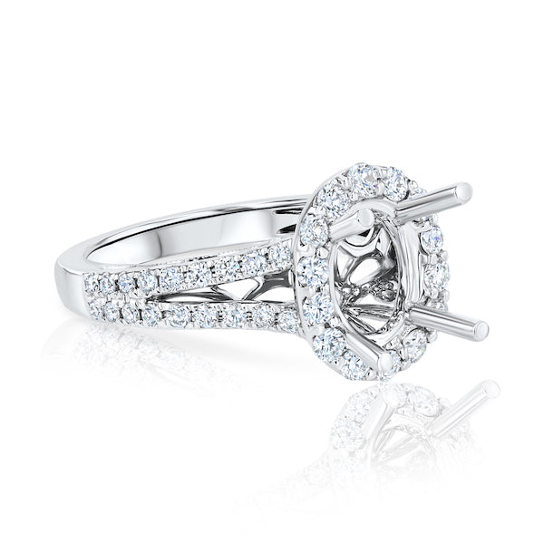 'Mirabella' Split-Shank Oval Diamond Halo Platinum Decorous Engagement Ring Setting