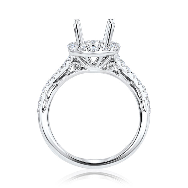 'Mirabella' Split-Shank Oval Diamond Halo Platinum Decorous Engagement Ring Setting
