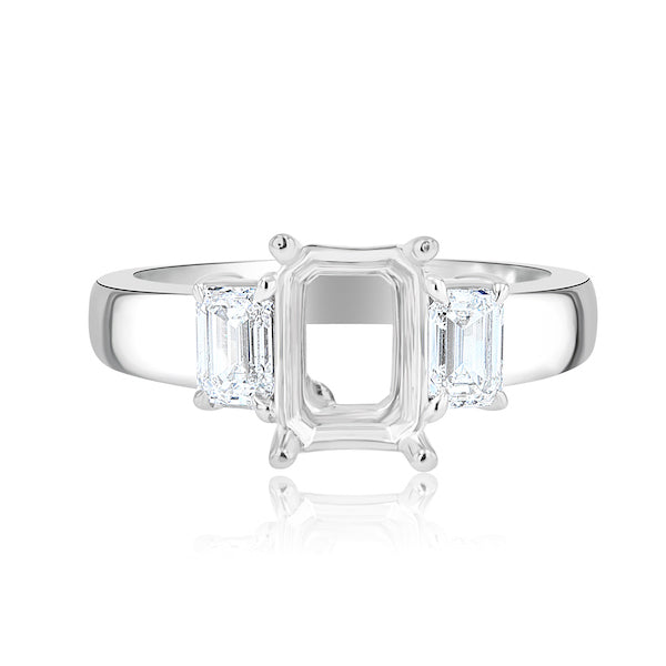 Three-Stone 1.02 Carat Emerald-Cut Diamond Platinum Engagement Ring Mounting