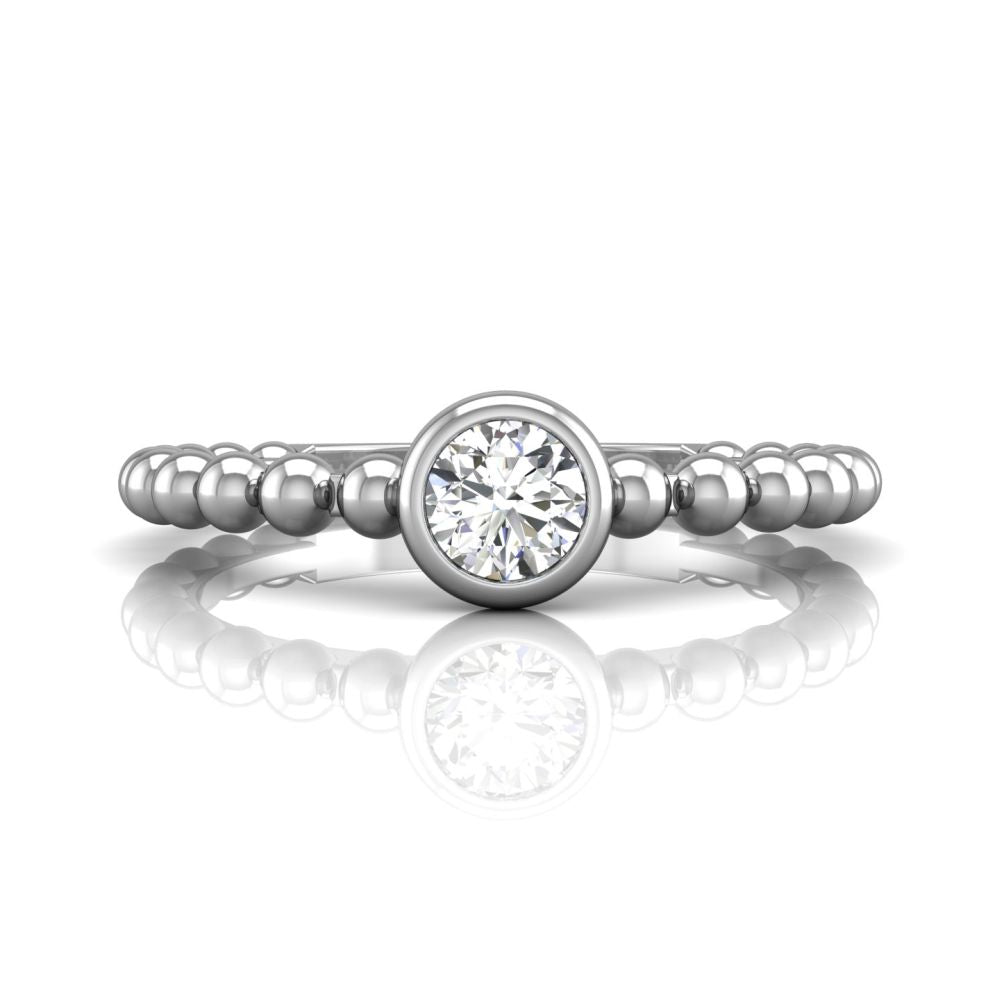 Beaded 0.25 Carat Diamond 18K White Gold Bezel-Set Solitaire Ring