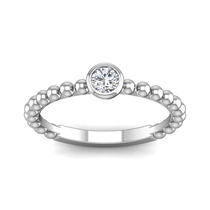 Beaded 0.25 Carat Diamond 18K White Gold Bezel-Set Solitaire Ring