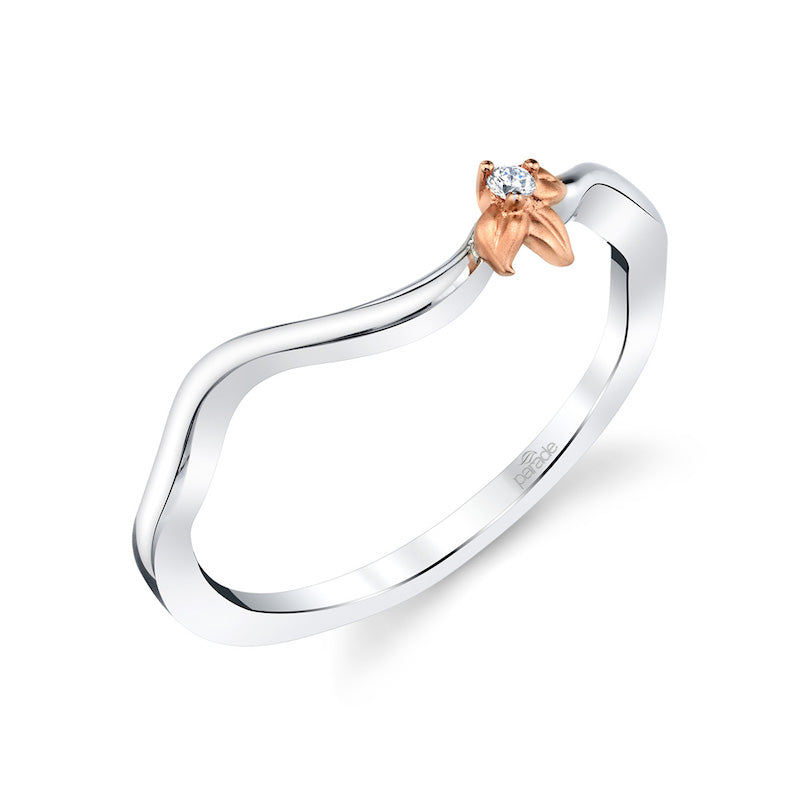 18k White And Rose Gold Floral Curved & Fitted Wedding Band