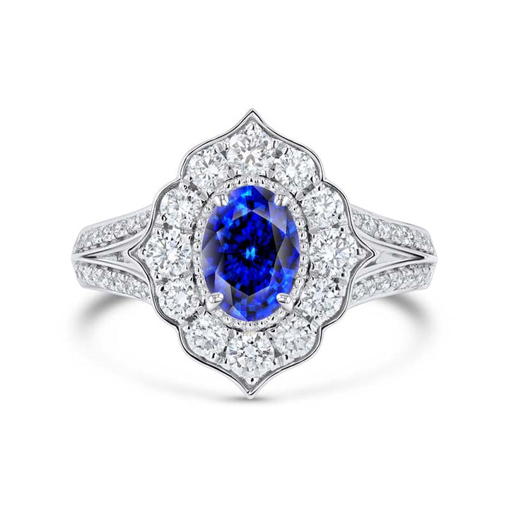 High-Point Milgrain Diamond Vintage Style 18K White Gold Engagement Ring Setting