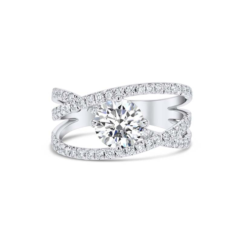 Entwined Triple Row Diamond 18K White Gold Engagement Ring Setting