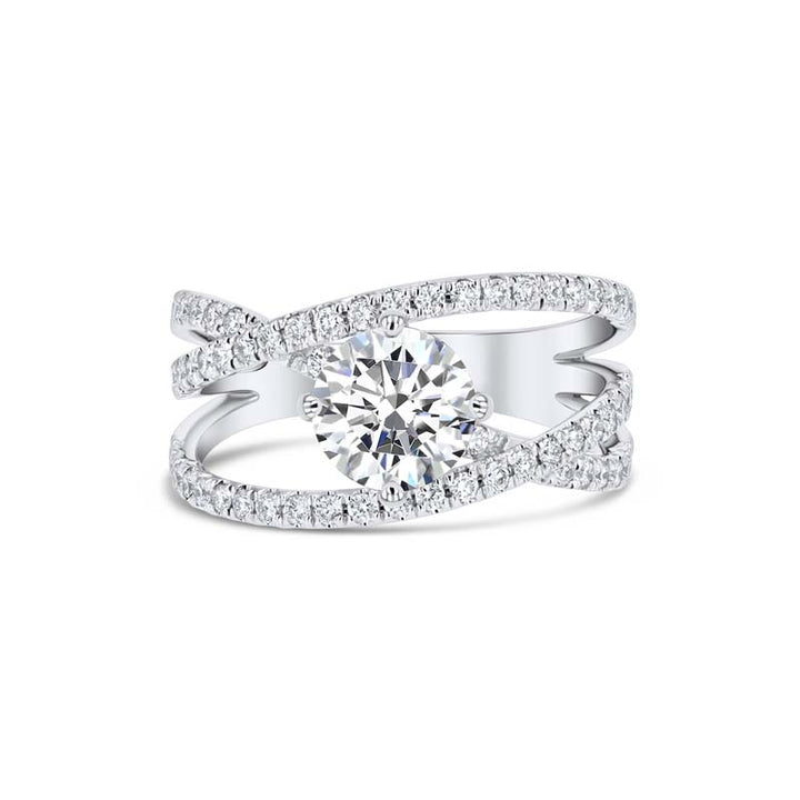 Entwined Triple Row Diamond 18K White Gold Engagement Ring Setting