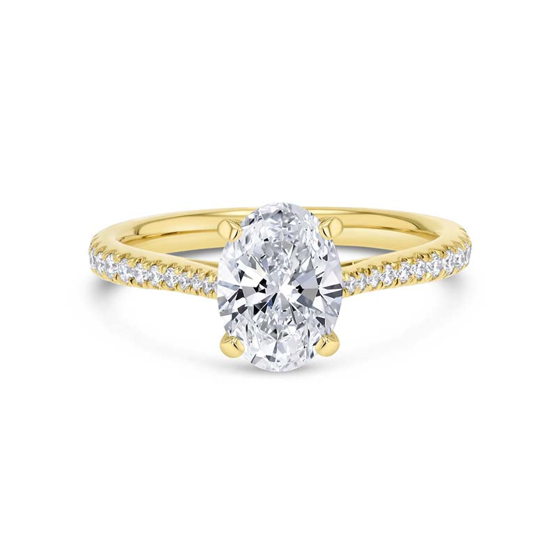 Tapered Oval Center Diamond 18K Yellow Gold Engagement Ring Setting