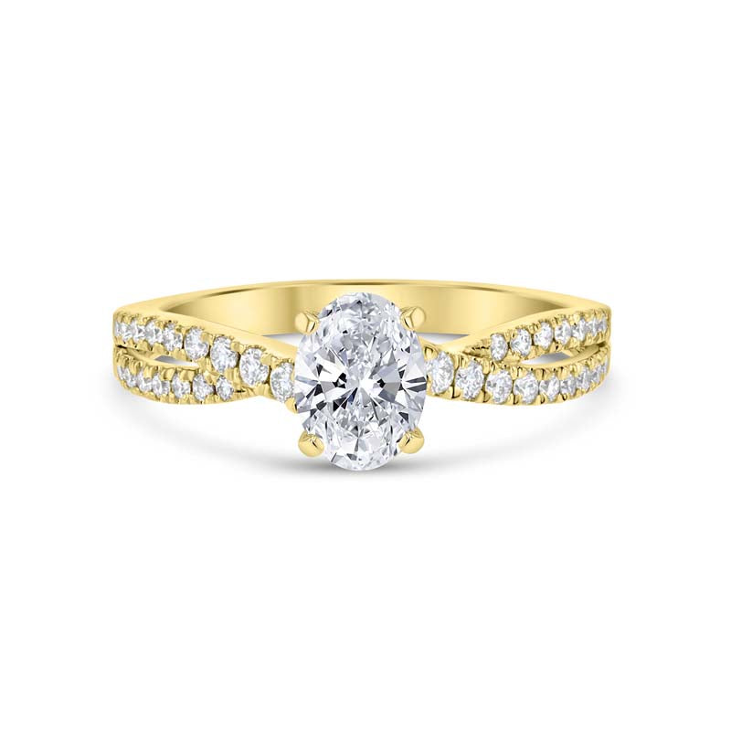 Cross-Over Style Oval Center Diamond Engagement Ring Setting