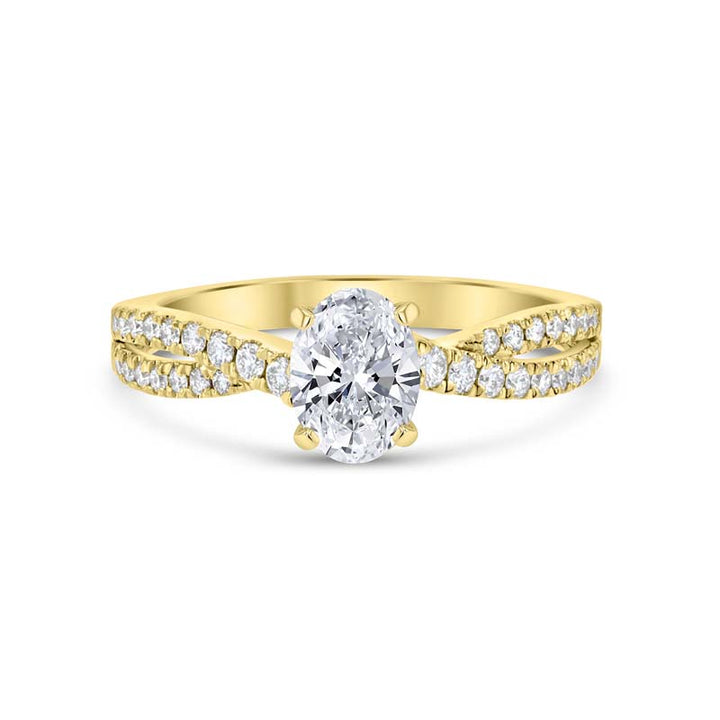 Cross-Over Style Oval Center Diamond Engagement Ring Setting