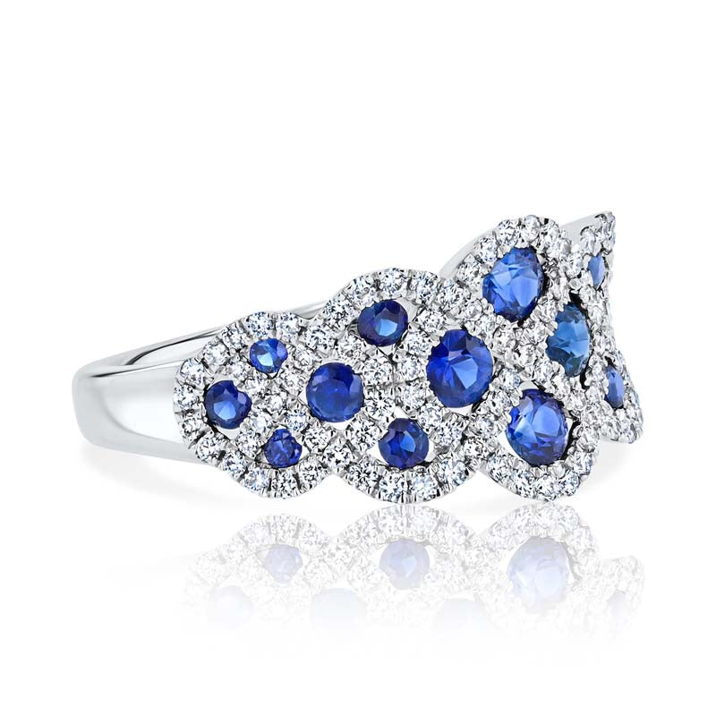 Serpentine Crossover Sapphire & Diamond 18K White Gold Ring
