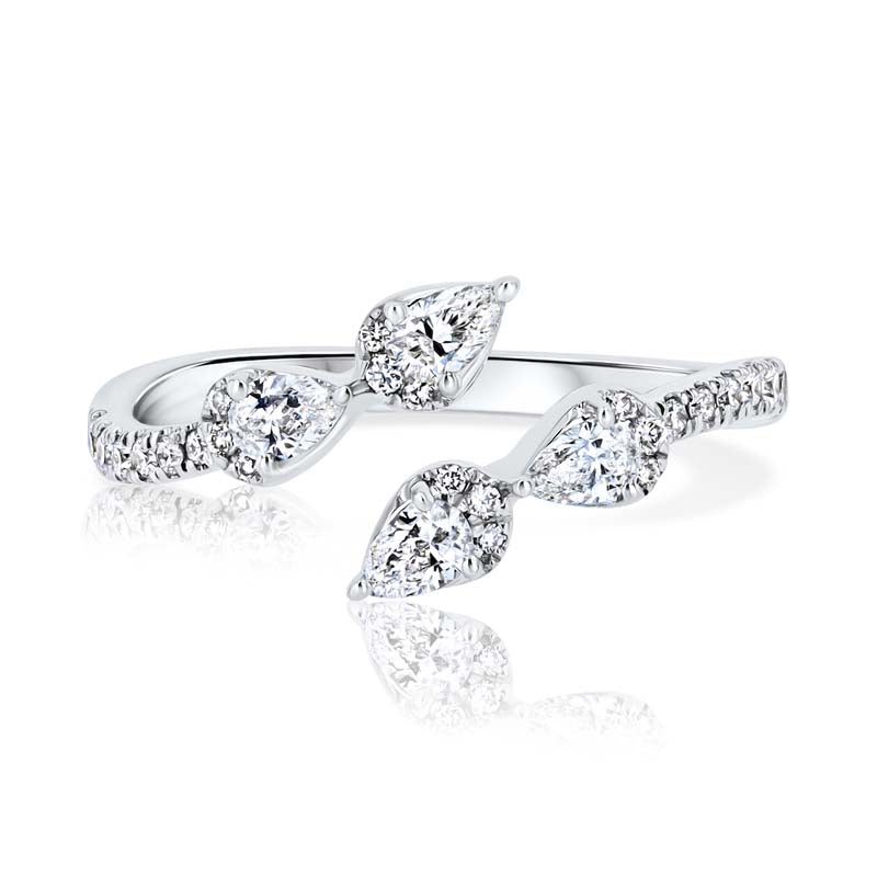 Bypass Double Pear End Diamond Pave 18K White Gold Fashion Ring