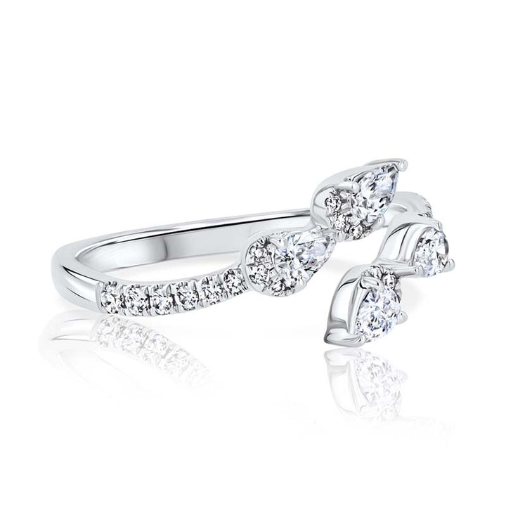 Bypass Double Pear End Diamond Pave 18K White Gold Fashion Ring