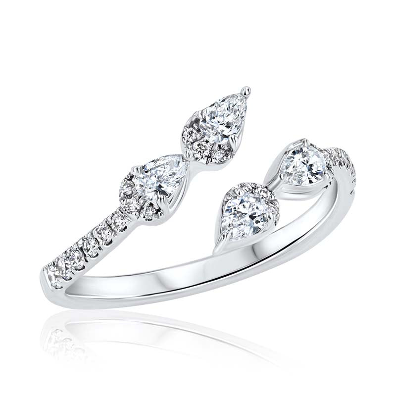Bypass Double Pear End Diamond Pave 18K White Gold Fashion Ring