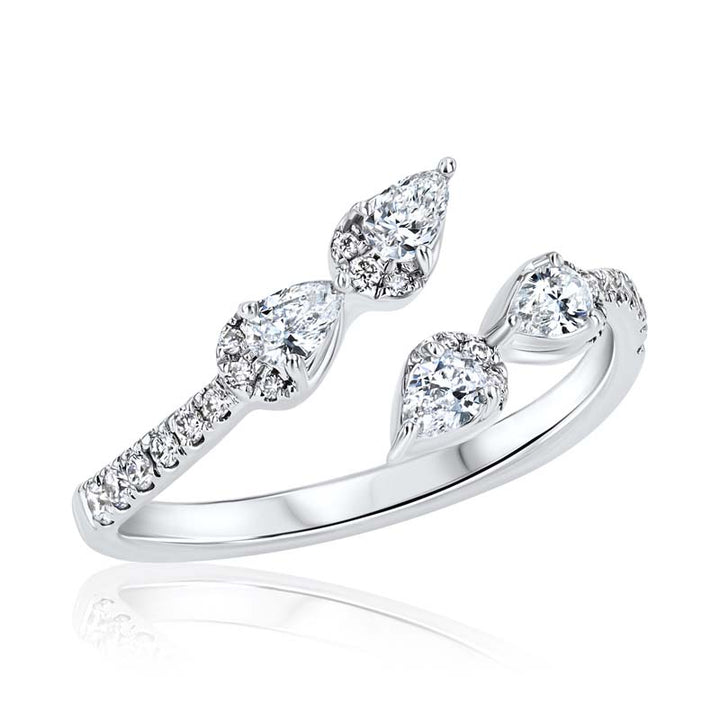 Bypass Double Pear End Diamond Pave 18K White Gold Fashion Ring