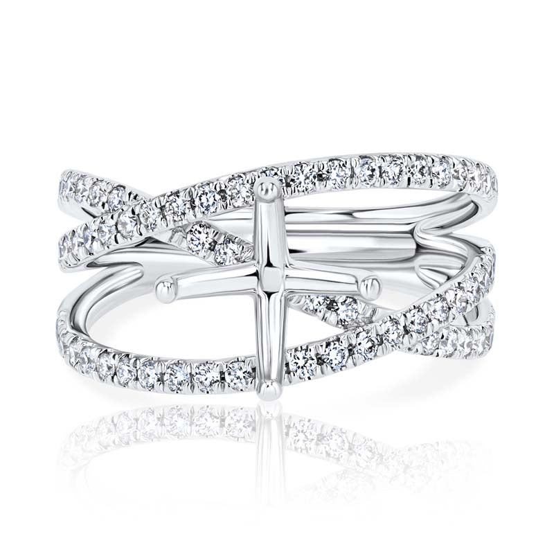 Entwined Triple Row Diamond 18K White Gold Engagement Ring Setting