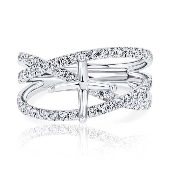 Entwined Triple Row Diamond 18K White Gold Engagement Ring Setting