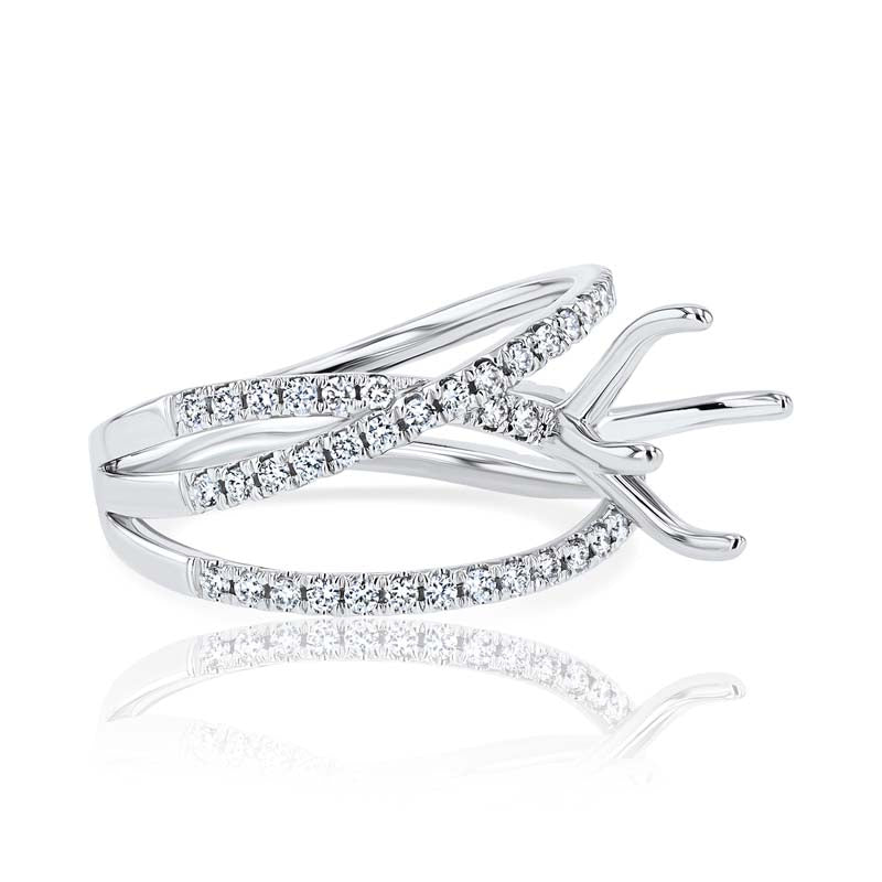 Entwined Triple Row Diamond 18K White Gold Engagement Ring Setting